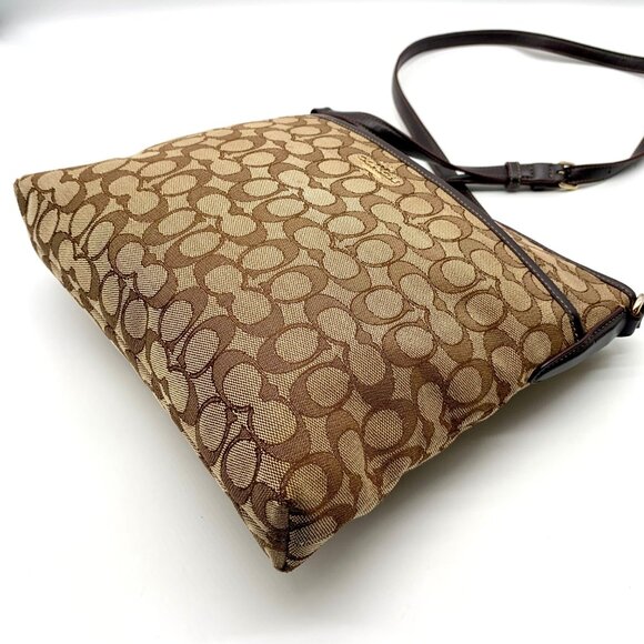 Coach Signature Khaki Canvas File Crossbody Bag F58285 w/ Wristlet - Picture 6 of 12